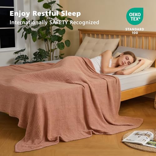 EMME Cotton Muslin Large Throw Blanket Couch Breathable Gauze Blanket Soft Lightweight Bed Blankets Adults (Orange Red, 50"x70") - color: 10 - Orange Red, size: Large Throw (50" X 70")