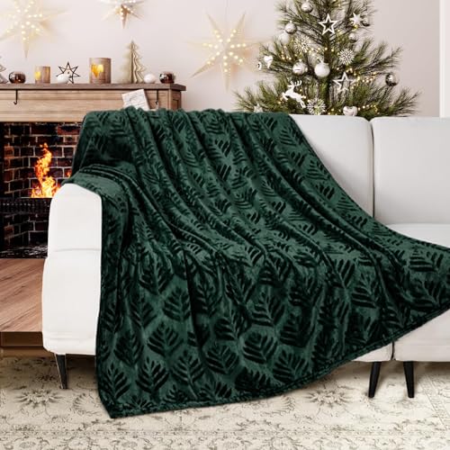 Exclusivo Mezcla Fleece Throw Blanket for Couch, Super Soft and Cozy Blankets All Season Use, Leaves Pattern, Plush Fuzzy Lightweight, Forest Green, 50x60 Inch - color: Forest Green, size: Throw(50"x60")