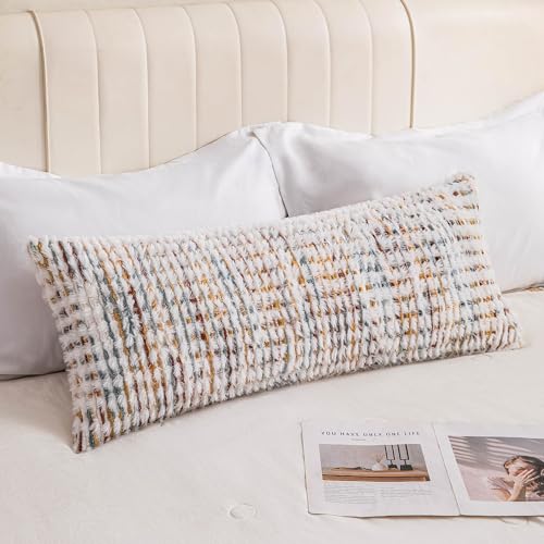 Boho Lumbar Pillow Covers 1 Pack 14x36 Inch Farmhouse Tufted Long Accent Body Pillow Covers for Bed, Neutral Fluffy Boho Throw Pillowcase for Couch Bedroom, Living Room Home Décor Yellow White - color: Yellow, size: 36" x 14" (Pack of 1)