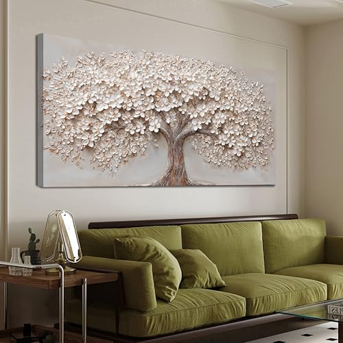 Canvas Wall Art Decor Prints Modern Botanical Wall Art Pictures for Living Room Canvas Art Wall Decor Tree of Life Wall Art Decor White Flower Wall Art Prints Artwork for Walls Bedroom Office Decor 20" X 40" - color: White Browm, size: 40"L x 20"W