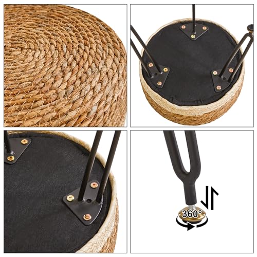 YMYNY Pouf Ottoman, Handmade Natural Water Hyacinth, Pastoral Style Footrest, Footstool with 4 Metal Legs Round Vanity Stool for Bedroom, Hallway, Living Room 12.59"L×12.59"W×17.71"H White UHBD029W - color: White