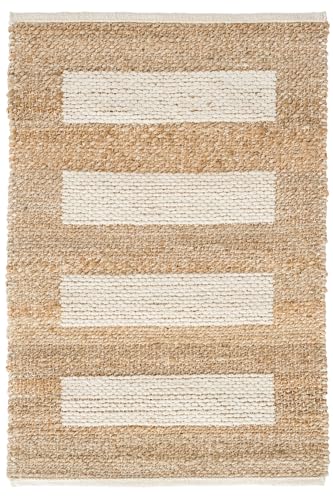 Dash & Albert Milo Ivory Handwoven Jute/Cotton Rug, 2 X 3 Feet, Tan Stripe Pattern - color: Milo Ivory, size: 2' x 3' (Rectangular)