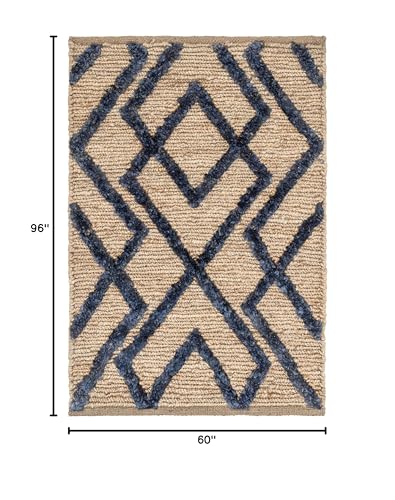 Dash & Albert Marco Navy Jute Soumak Handwoven Rug, 5 X 8 Feet, Blue Geometric Pattern - color: Marco Navy, size: 5' x 8' (Rectangular)
