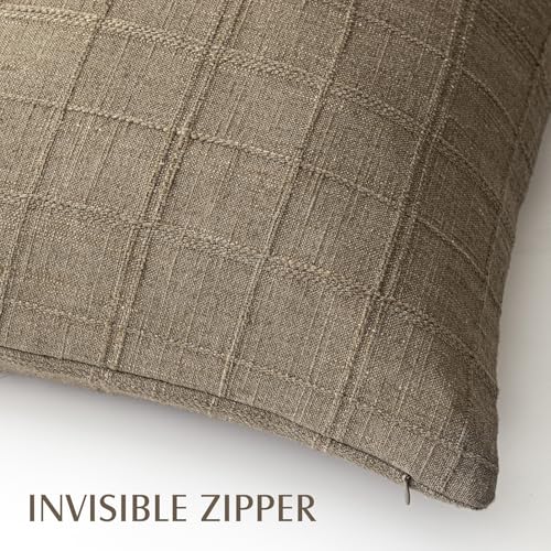 Foindtower Set of 1 Decorative Linen Check Throw Pillow Cover Neutral Farmhouse Vintage Cushion Cover Modern Boho Home Decor for Sofa Chair Couch Bedroom Living Room Outdoor,16×16 Inch,Light Brown - color: Brown, size: 16" x 16" (Pack of 1)