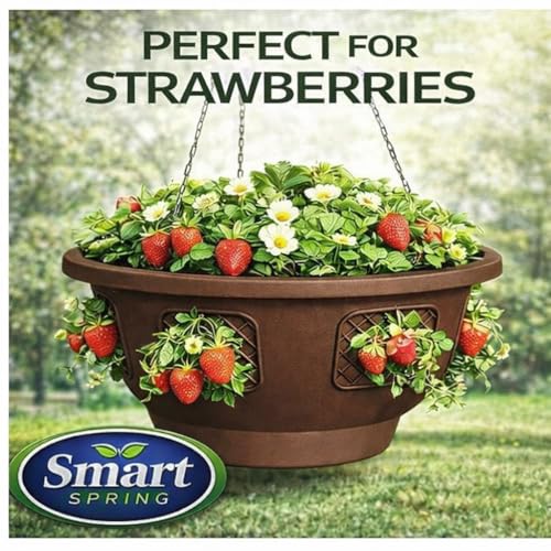 Ultimate Hanging Baskets - Strawberry, Tomato, Flower, and Herb Outdoor Planters - Use Garden Pots for Growing Plants Outside On A Deck, Fence, or Balcony (Mocha 2pk) - color: Mocha