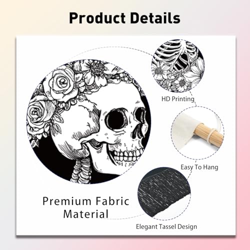 PLIGREAT 2 Pack Skull Long Tapestry Aesthetic Black and White Skeleton Wall Hanging with Tassels Sun Moon Tapestry for Bedroom Bathroom Living Room Long Narrow Wall Hanging Home Art Decor - color: Black and White