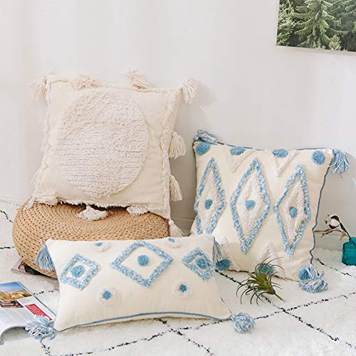 vctops Morocco Boho Geometric Tufted Throw Pillow Covers Soft Farmhouse Woven Tassel Accent Pillow Cases Modern Tribal Textured Decorative Square Cushion Cover (Beige,18"x18") - color: Beige, size: 18" x 18" (Pack of 1)