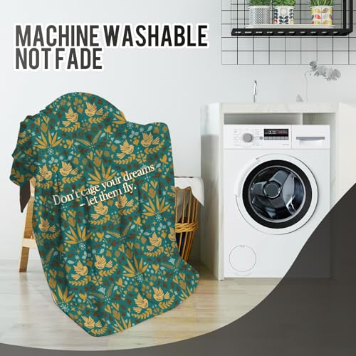 Levens Floral Bird Throw Blanket Gifts for Women Kids Girls Mom Wife 50"x60" Soft Lightweight Green Boho Hummingbird Flowers Blankets Decor for Birthday Spring Room Bed Couch Sofa Travel - color: Floral Bird Green, size: 50"x60"
