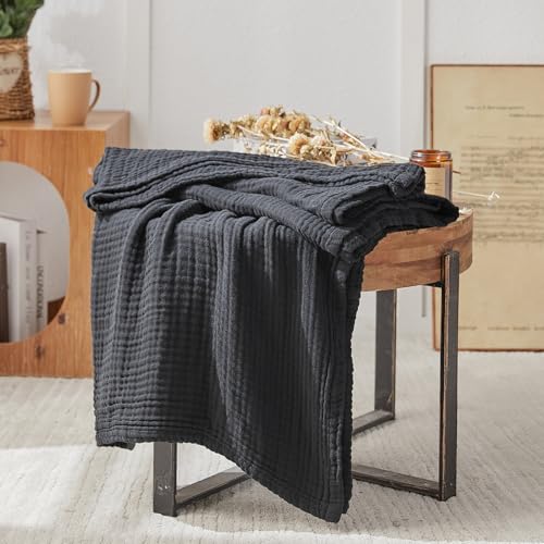 EMME Cotton Muslin Throw Blanket Couch Breathable Gauze Blanket Soft Lightweight Blankets Adults (Black, 50"x60") - color: 18 - Black, size: Throw (50" x 60")