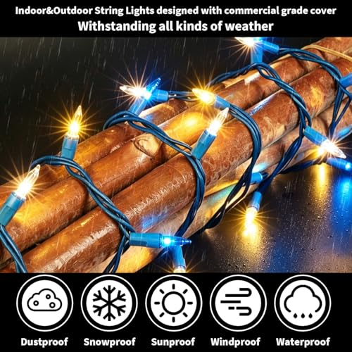 LAMPHOME Blue Yellow Clear Christmas String Lights, 150 Ct 31.9FT Incandescent Mini Fairy Lights, UL Certified White Wire Hanukkah Lights for Indoor Outdoor Holiday, Xmas Tree, Hanukkah & Patio Decor - color: Blue Yellow Clear 150 Count Green wire