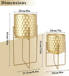 TRIROCKS Set of 2 Planters with Stand Indoor Otdoor Metal Plant Stand 8 * 18 &7 * 12 "Modern Planters Flower Pots for Living Room Corner Kitchen Office Garden Balcony Patio Decor(Gold)