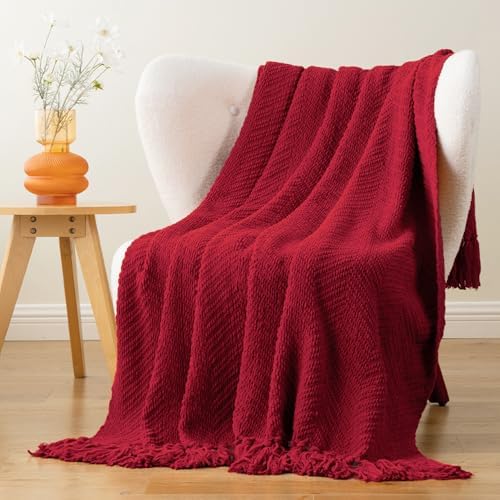 BATTILO HOME Red Throw Blanket for Couch, Knit Christmas Throw Blanket for Home Decor, Super Soft Cozy Warm Red Christmas Blanket for Winter, 50" x 60" - color: Red, size: 50"x60"