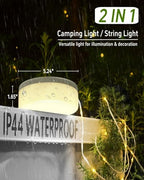 Solar Camping String Lights, 39.4 FT Fairy String Light, 4 in 1 Portable Waterproof Camp LED Lamp with 8 Lighting Modes, Hanging Rechargeable Tent Lantern for Outdoor Garden Patio Party Essentials - size: 39.4 FT