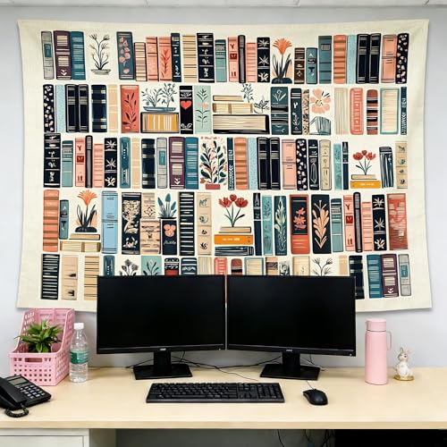 gsgfdshf Vintage Library Wall Tapestry, Reading Nook Corner Decor, Antique Retro Floral Book Aesthetic Tapestry Wall Hanging for Bedroom Home Reading Room Library Decor, 50x60 Inch - color: Landscape Text-Tapestry-H
