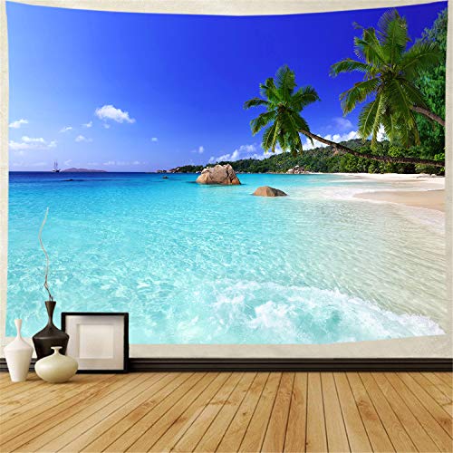 Racunbula Ocean Beach Wall Tapestry - Tropical Paradise with Coconut and Palm Trees for Home Decor - size: 78.7"L x 59.1"W