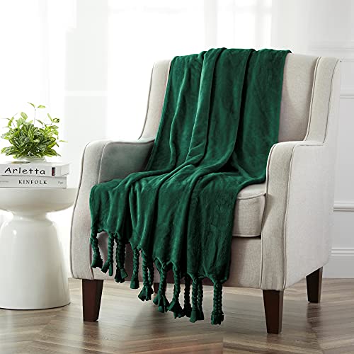 Homiest Fleece Throw Blanket with Fringe, Soft & Cozy Flannel Emerald Green Blanket, Lightweight Decorative Blanket for Sofa Bed Chair All Season (Forest Green, 50 x 60 Inch) - color: Forest Green
