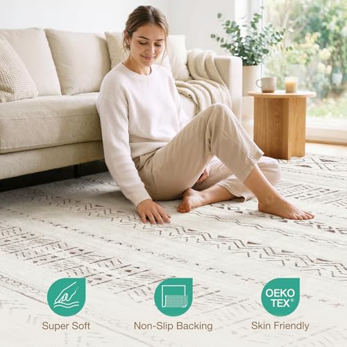 cotiled 5x7 Area Rugs Living Room Rug: Washable Boho Rugs with Non Slip Backing Large Soft Indoor Stain Resistant Carpet for Bedroom Farmhouse Dining Room Lightweight Home Decor L Brown/Cream - color: Light Brown/Cream, size: 5' x 7' (Rectangular)