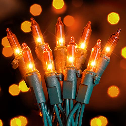 Hopolon Mini Orange Halloween Lights, 2PACk 50 Count Incandescent Christmas String Lights, 13 FT 120 V Xmas Tree Lights for Christmas,Thanksgiving, Patio, Party, Home, Indoor Outdoor Decor, Orange - color: Orange,Green Wire, size: 2PACK, 50 count