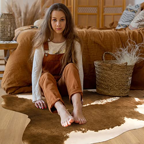 BENRON Small Cowhide Rug, Faux Cow Hide Rugs for Entryway Kitchen Hallyway Western Home Decor, Non Slip Cute Rug with Irregular Animal Skins and Hides, Khaki Brown, 2.9 x 3.9ft - color: Caramel, size: 2'11" x 3'11" (Irregular)