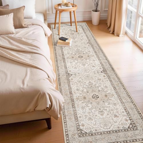 Washable Non Slip Runner 2x8: Oriental Indoor Runners for Hallway - Ultra Thin Low Pile Stain Resistant Carpet - Home Decor for Vintage Style Lover - 2x8 Ivory - color: Ivory, size: 2' x 8' (Rectangular)
