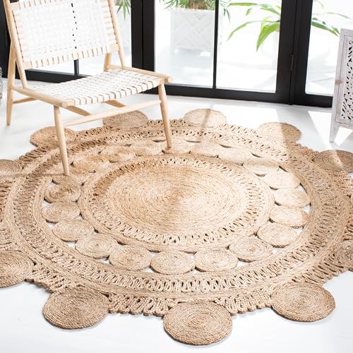 SAFAVIEH Natural Fiber Round Collection 8' Round Natural NF161A Handmade Boho Charm Farmhouse Jute Area Rug - size: 8' (Round)