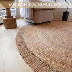 KIBAGA Beautiful 5x5 ft Round Jute Area Rug for Your Home - This Natural Hand Woven Rug Fits Perfectly Into Your Entry Area, Kitchen Or Living Room - Modern Braided Circle Mat Enhances Any Boho Decor - size: 5' (Round)