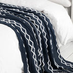 BOURINA Fluffy Chenille Knitted Fringe Throw Blanket Lightweight Soft Cozy for Bed Sofa Chair Throw Blankets, Navy 50" x 60" - color: A-navy, size: 50"×60"