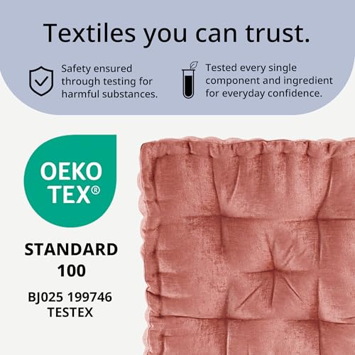 Intelligent Design Floor Pillow - Shredded Foam Filled Meditation & Yoga Cushion, Chenille Tufted, Handsewn Scalloped Edge, Oeko-TEX Certified, Azza, 20" x 20" x 5" Dusty Peach - color: Dusty Peach