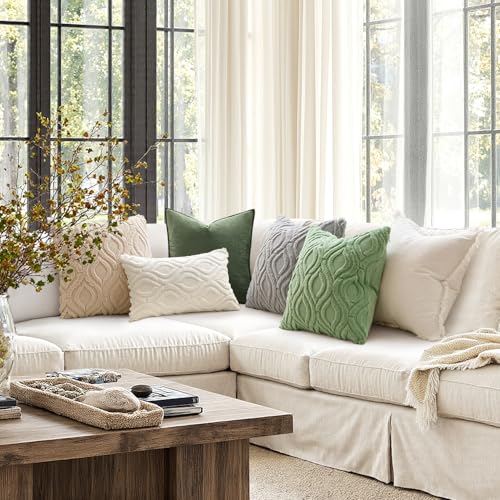 MIULEE Summer Sage Green Throw Pillow Covers 18x18 Inch, Soft Plush Faux Wool Couch Pillow Covers Set of 2 Decorative Farmhouse Boho Throw Pillows for Sofa Living Room Bed - color: Sage Green, size: 18" x 18" (Pack of 2)