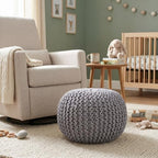 BIRDROCK HOME Round Pouf Ottoman Foot Rest - 18.5”x18.5”x15” Boho Compact Comfortable Soft Cotton Braided Foot Stool with Bean Bag Filling for Living Room, Bedroom, or Nursery (Light Gray) - color: Light Gray