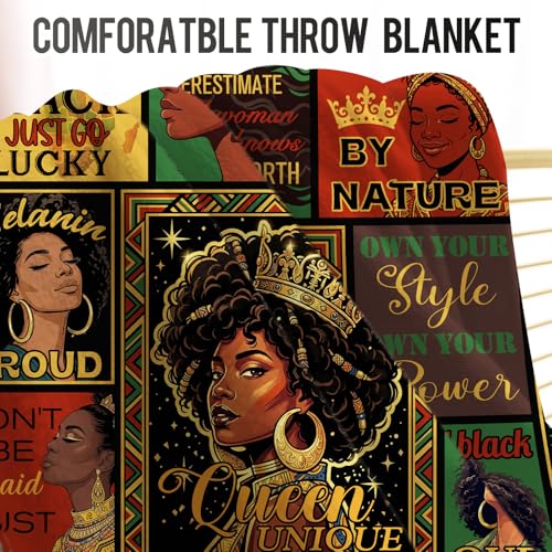 Levens Empowering Collage African American Black WomanFlannel Throw Blanket 50x60 | Soft Lightweight Cozy Decorative Blanket for Women Gift, Living Room, Couch, Dorm, Office, Car, Camping, Nap - color: Black Queen Collage, size: 50"x60"