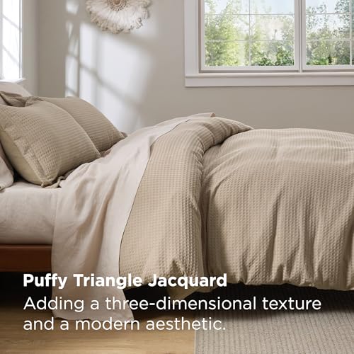 Bedsure Textured Duvet Cover King Size, Soft & Breathable Comforter Cover for All Season, 3 Pieces Wrinkle-Resistant Zipper Bedding with 8 Corner Ties, Khaki - color: 10 - Khaki (No Comforter), size: King (104" X 90")