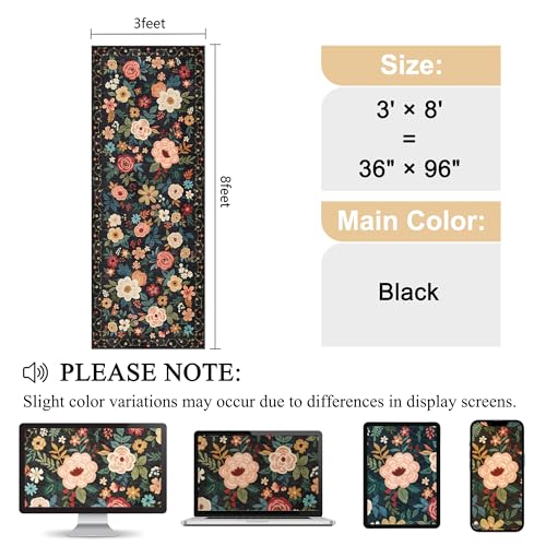 DUKINO 3x8 Runner Rug, Washable Rug for Kitchen with Non Slip Backing, Soft Non Shedding & Low Pile Design Long Floor Carpet Runner for Hallway, Bathroom, Entryway, Laundry, Black - color: Black, size: 3' x 8' (Rectangular)
