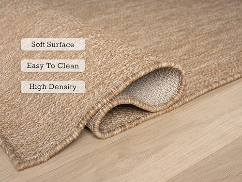 Angela Easy Jute Indoor Outdoor Rug, 8x10 Neutral Solid Jute Look, Polyester, Durable, Easy Care Outdoor Farmhouse Carpet for Patio, Porch, Living Room (8' x 10', Natural) - color: 2001 - Natural, size: 8' x 10' (Rectangular)