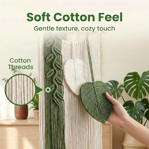 SunsprieJoy Macrame Wall Hanging, Boho Wall Decor Handmade Yarn Woven Leaf Tapestry, Modern Wall Art for Bedroom Nursery Kitchen Dining Room Bathroom, Home Decoration Gift for Women – Green - style: Vertical Leaf
