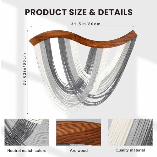 Mindsoft Neutral Grey Macrame Wall Hanging Dip Dyed Yarn Wall Art, Boho Decor Handmade Cotton Rope Tapestry for Bedroom, Living Room, Nursery, 31.5 x 23.6 Inch - color: Cool Tone Neutral