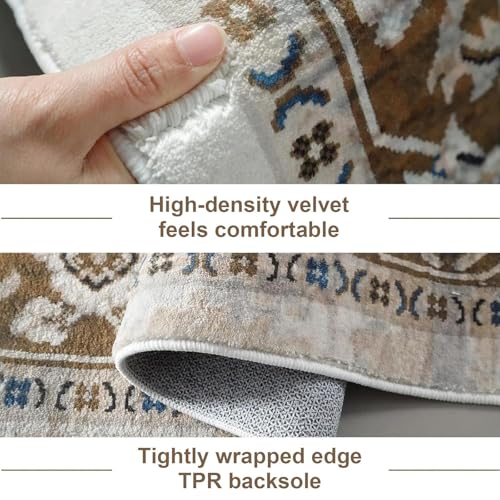 Area Rug 4 x 5ft Vintage Rug, Washable Indoor Carpet Low Pile Distressed Floor Retro Accent Rugs for Living Room Bedroom Kitchen Dining Table Home Office