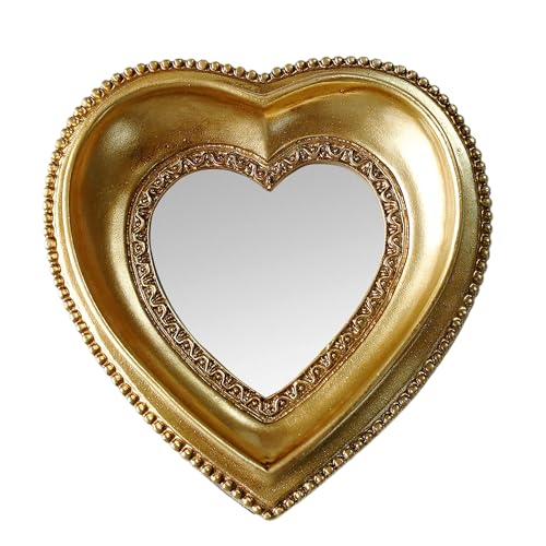 Golden Mini Vintage Mirror with Exquisite Relief Elegant Wall Decor for Bedroom Dresser Table Compact Resin Retro Design (Heart, 4.3X4.3) - color: Heart