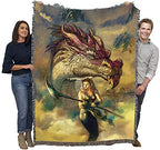 Pure Country Weavers Gondwyr and Kiraldea Dragon Blanket by Ciruelo - Gift Fantasy Tapestry Throw Woven from Cotton - Made in the USA (72x54) - color: Gondwyr & Kiraldea