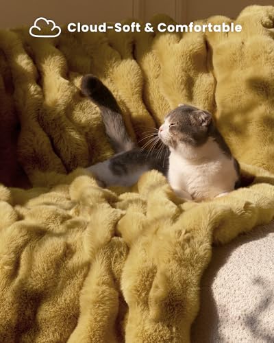 Ultra Soft Cozy Faux Fur Throw Blanket, Fuzzy Plush Thick Bubble Blanket, Oversize Luxury Fluffy Blanket for Couch, Sofa, Bedroom, and Living Room,50x60 Inches, Dark Yellow - color: Bubble Dark Yellow, size: Throw