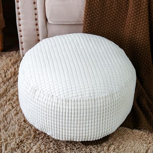 SUTAVIA Pouf Ottoman Cover Unstuffed Pouf Seat Decorative Soft Storage Bean Bag 20x20x8 Inches Floor Footrest for Living Room Bedroom (White, Round) - color: White