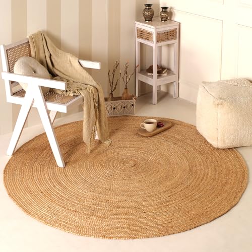 Handwoven 6FT Round Natural Jute Area Rug Rustic Reversible Solid Farmhouse Rug for Bedroom Living Room Dining Room and Office - size: 6' (Round)
