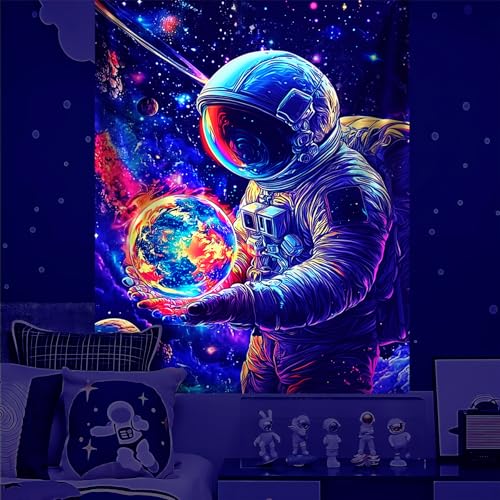 NYZE Astronaut Space Tapestry for Bedroom, Glow in the Dark Room Decor Wall Tapestries, Cool Galaxy Planet Wall Hanging, Wall Hanging for Men Guys Gamer Room Dorm Living Room 60x80 in - color: A-Astronaut, size: 60"L x 80"W