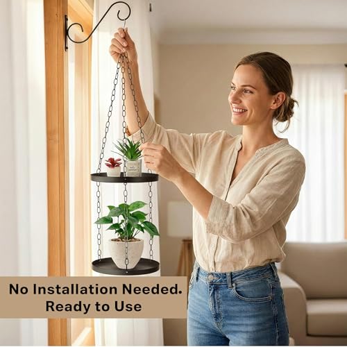 Shinehola 2 Pack Hanging Planters for Indoor Outdoor Plants 9", Plant Hanger Indoor | Metal Hanging Plant Holder, 2-Tier Hanging Plant Shelf, Hanging Basket, No Plant/Pot Included (2 Packs) - size: 2 Tier