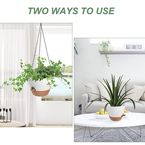 Vanslogreen Hanging Planters for Indoor Outdoor Plants, 2 Pack Self Watering Hanging Pot with Drainage Holes & Removable Tray (White, 10'') - color: White, size: 10''
