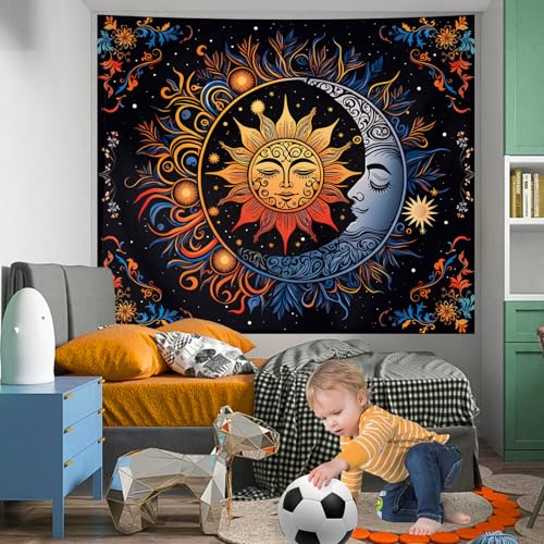 Apdidl Hippie Tapestry Wall Hanging for Bedroom Aesthetic, Sun and Moon Psychedelic Mystic Floral Boho Bohemian Tapestries, Hippy Mandala Floral Backdrop Decor for Living Room Dorm (60"X79") - color: Boho Sun Tapestry, size: 79"L x 60"W