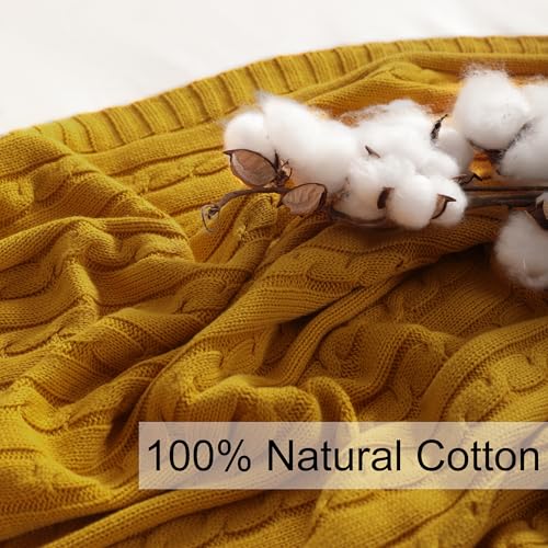 NTBAY 100% Pure Cotton Cable Knit Throw Blanket, Super Soft Warm 51x67 Knitted Throw Blanket for Couch, Sofa, Chair, Bed - Extra Cozy, Machine Washable, Comfortable Home Decor, Ginger Yellow - color: Ginger Yellow, size: Throw(51"x67")