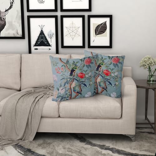 Chinoiserie Pillow Cover 20x20 Inch Blue Gray Vintage Bird Floral Throw Pillow Covers Farmhouse Flower Decorative Outdoor Pillowcase Cotton Square Cushion Cover for Couch Sofa Bed Decor (Pack of 2) - color: Blue Gray, size: 20" x 20" (Pack of 2)