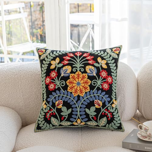 YIcabinet Pack of 2 Throw Pillow Covers,Leaf Snowflake Embroidered Pillow Case Soft Decorative Pillowcases for Home Sofa Couch 18x18 Inch - color: Black15