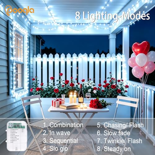 Pooqla 4 Pack String Lights Battery Operated, Total 66.6ft 200 LED Fairy Lights Indoor Outdoor Decorations, 8 Modes Cool White Battery Christmas Lights for Bedroom Classroom Porch Party Yard Decor - color: Cool White, size: 50 LED x4